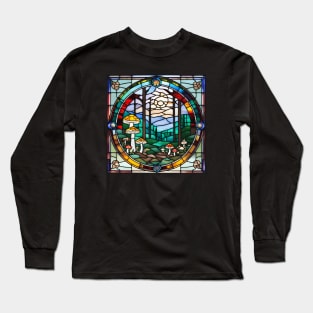 Diverse Mushroom Forest Stained Glass Long Sleeve T-Shirt